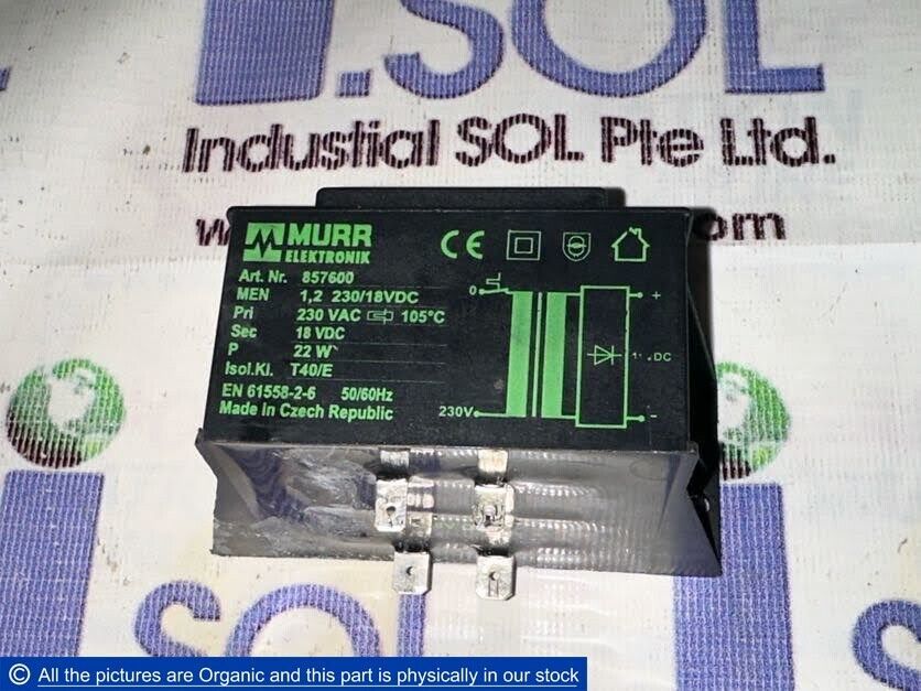 Murr Elektronik 857600 Power Supply Transformer Pri. 230VAC Sec. 18VDC - $249.00
