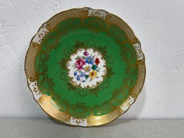Staffordshire Fine Bone China England Saucer Green Gold Floral Center 5.5&quot; - $10.79 CAD