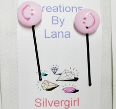 FUN Hand Created OOAK Bobby Pins Pink Smiley Faces - $5.49