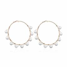 Statement Women Girls Gold Color Big Round Circle Geometric White Simulated Pear - £7.10 GBP+