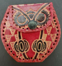 Vintage Coin Purse Hand Made Leather Red Owl Face Pouch Snap Closure New  #6 - £6.40 GBP