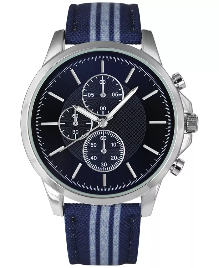 INC International Concepts Men&#39;s Blue &amp; White Striped Denim Strap Watch ... - $37.12