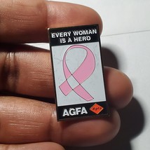 Pink Ribbon Enamel Pin Signed Agfa Every Women Is A Hero Brooch - £5.47 GBP