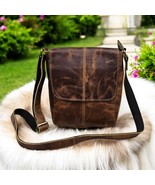 Handmade Leather Crossbody Bag: Rustic Brown Messenger Sling Purse - $4,394.22 MXN
