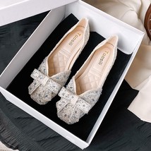 elagant ladies crystal bowtie flat shoes shallow mouth soft leather women crysta - £36.59 GBP