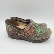 Women&#39;s Dansko Clogs Natural Nurse Brown Flowers Leather Slip On Shoes Size 39 8 - £18.88 GBP