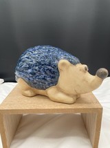 Pottery Hedgehog Blue Glaze Garden Decor Whimsical Clay Hedge Hog Figurine - £12.57 GBP