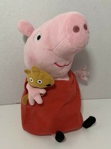 Peppa Pig 9&quot; Ty Beanie Babies plush beanbag stuffed animal holding teddy... - $4.94