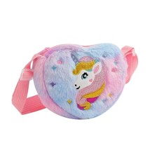 Unicorn Pink/blue Heart shaped Shoulder Bag, Kids Cartoon Plush Crossbod... - $12.46
