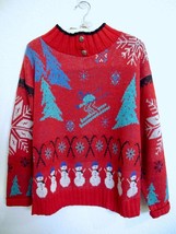 Vintage Wool Christmas Ski Sweater M Alps Merrimac Valley Red Snowmen Snowflakes - £47.44 GBP
