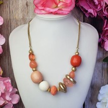 Signed Bijoux Turner Pink Lucite Beaded Gold Tone Chain Choker Necklace - £13.50 GBP