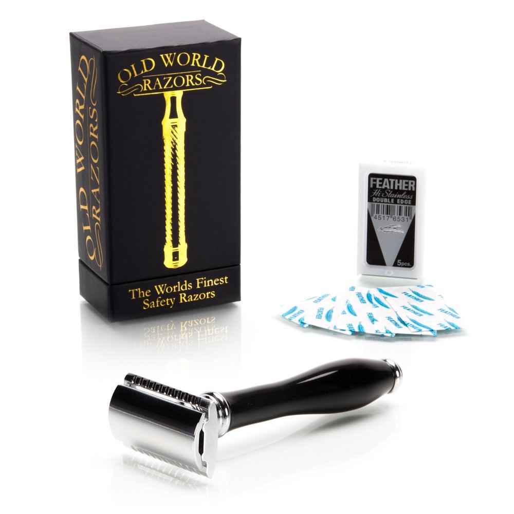 Old World Razors  Faux Black Horn Classic DE Safety Razor & Feather Blade 5 Pack - $27.71