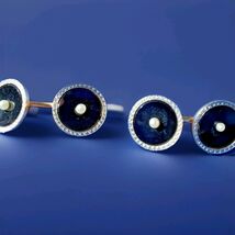 ELEGANT VINTAGE ART DECO 14K GOLD PLATINUM PEARL ONYX CUFF LINKS BUTTONS - €1.137,94 EUR