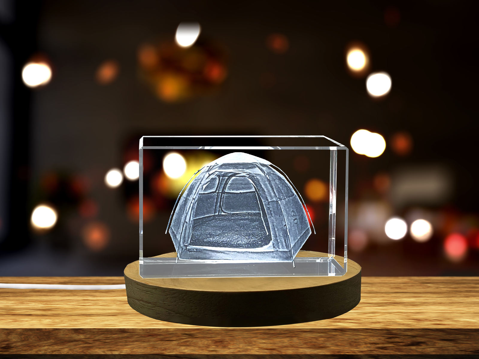 LED Base included | Exquisite Crystal Sculpture of a Camping Tent | Unique 3D