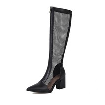 Sexy Mesh knee high Boots Summer Women Pointed Toe High Heels Woman&#39;s Shoes Ladi - £78.38 GBP