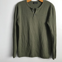 Zara Sweater Green XL Henley Thermal Long Sleeve Waffle Knit Button Pull... - $21.11