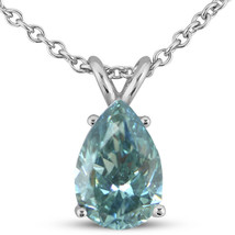 Diamond Solitaire Pendant Natural Pear Shape Blue Treated 14K White Gold VS2 1CT - £1,425.43 GBP