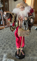 Rare HTF 17.5&quot; Santa Claus music box elf statue figuring figure on stand - £69.95 GBP