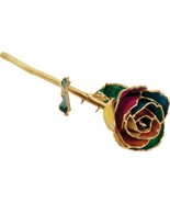 24K Gold Trimmed Lacquered Long Stem Rainbow Rose - £132.98 GBP