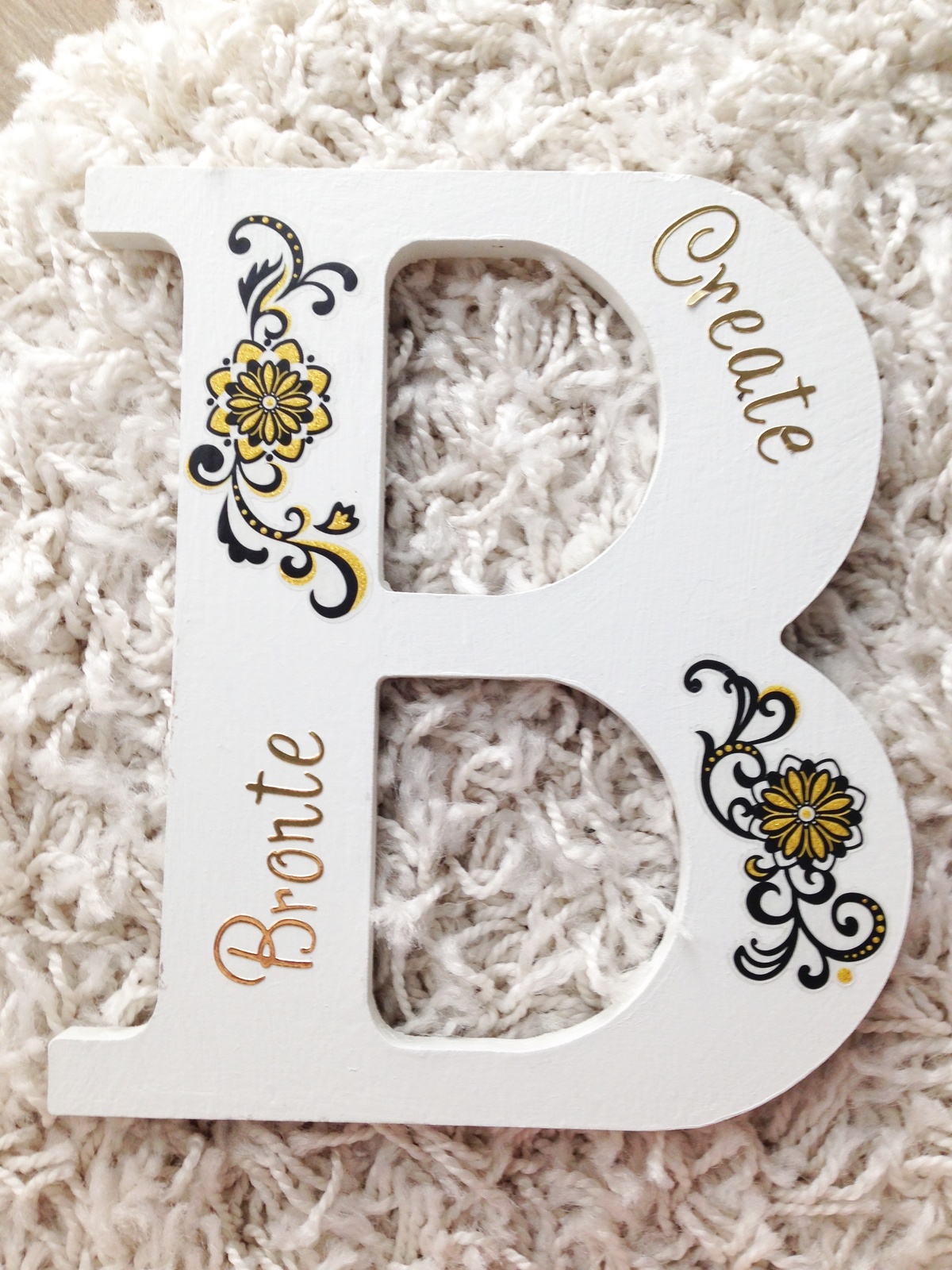 Primary image for Altered Wall Art - White Wood "B" Letter Initial Create Bronte Gold Black Boho