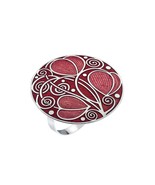 Mackintosh Leaves and Coils Enamel Scarf Ring Gift Boxed - Red - £19.60 GBP