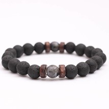 Volcanic Stone Bracelet for Men Lava Wooden 8mm Beads Bracelet Tibetan Buddha Wr - £10.41 GBP