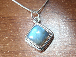 Labradorite Square 925 Sterling Silver Pendant Embellished w/ Rope Style... - $12.59