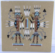 Vintage Navajo Southwester Sand Art Male and Female Humpback 8&quot; Signed J... - $16.21