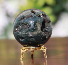 215g!-55mm Geode Druzy Moss Agate Sphere Ball for Healing with Stand - £42.05 GBP