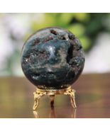215g!-55mm Geode Druzy Moss Agate Sphere Ball for Healing with Stand - $980.36 MXN