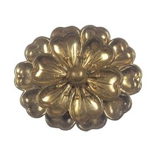 Gold Tone Flower Brooch Pin Heart Shaped Leafs Metal Patina Unbranded Vi... - £5.46 GBP