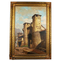 Untitled (Building w/ Two Towers) by Amalio Fernandez Signed 1924 Oil Pa... - $2,650.74