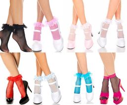 LADIES FISHNET FRILL RUFFLE TOP FRILLY LACE SHORT ANKLE BOBBY SOCKS DANC... - $12.03