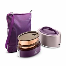 Vaya Tyffyn Purple Copper-Finished Steel Lunch Box with Bagmat,600ml,2 Container - £84.80 GBP