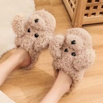 Woman Slippers Winter Shoes Cut Lovely Dog Faux  Slides Plush Slippers S... - £15.24 GBP