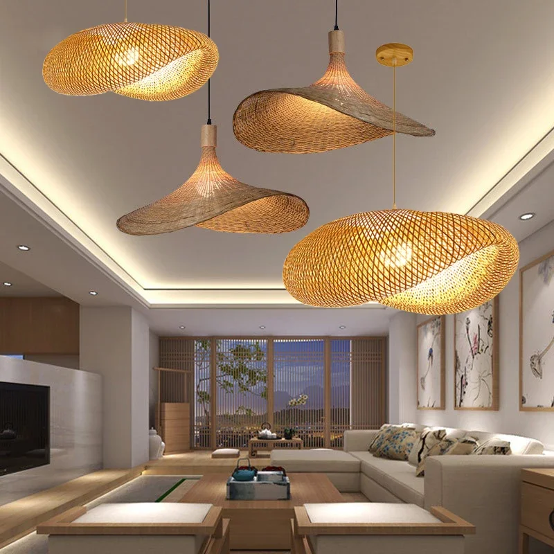 Delier rattan wicker ceiling pendant light lustre hanging lamp hand braiding craft home thumb200