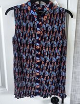 Wildfang The Empower Plisse Button Up XS Blouse Retro Floral Cinnamon Ne... - $28.43