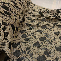 Gold Thread Black Lace Mesh Fabric Wedding Bridal Full Dress DIY Costume Clothes - £25.34 GBP