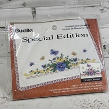 Bucilla Stamped Cross Stitch Dresser Scarf 14x38 PANSY RIBBONS 64831 NEW... - $11.88