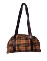 Original by Bienbag Wool Plaid Shoulder Purse Bag Faux Leather Brown Academia  - £12.50 GBP