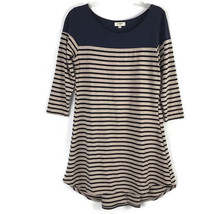 Umgee Womens Small Blue Beige Striped Cotton Blend High Low Tunic Dress - $18.54
