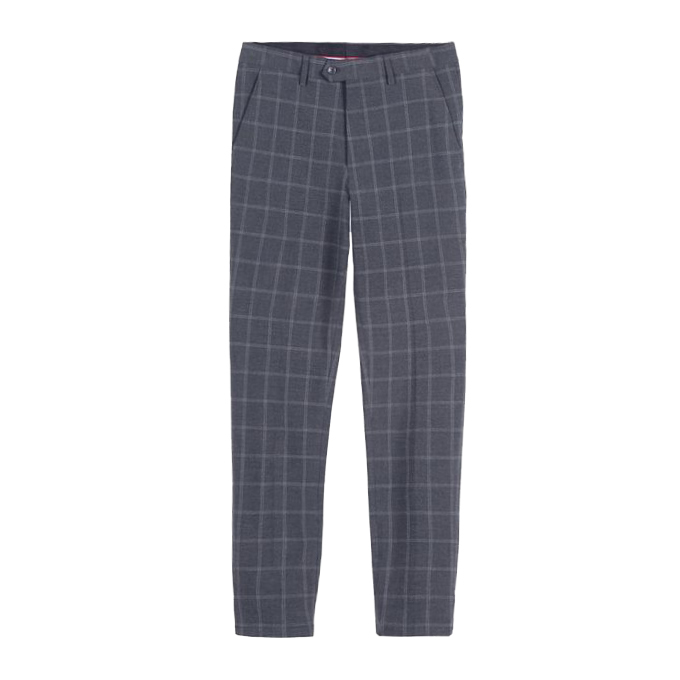 Primary image for Men's Charcoal Grey Plaid Slim Fit Slacks Flat Front Dress Pants 34W x 26L