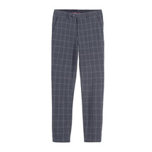Men&#39;s Charcoal Grey Plaid Slim Fit Slacks Flat Front Dress Pants 34W x 26L - £18.73 GBP