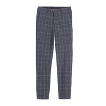 Men&#39;s Charcoal Grey Plaid Slim Fit Slacks Flat Front Dress Pants 34W x 26L - £18.35 GBP