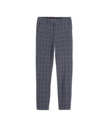 Men&#39;s Charcoal Grey Plaid Slim Fit Slacks Flat Front Dress Pants 34W x 26L - £18.63 GBP