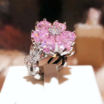 Elegant Pink Crystal  Sterling Silver Wedding Ring for Women - £32.35 GBP