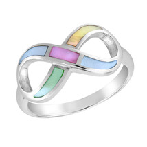 Eternity of Love Infinity Multicolor Mother of Pearl Sterling Silver Band Ring-7 - £17.08 GBP