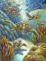 FRAMED CANVAS Art print giclee loggerhead turtles deep sea ocean reefs - £31.64 GBP+
