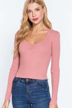 Pink Shirring Sweetheart Neck Long Sleeve Elegant Slim Fit  Sweater Top - £9.59 GBP