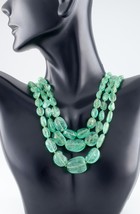 Polished Emerald 400 Carat Three-Strand Necklace with Diamond 14k Gold Clasp - £32,522.41 GBP